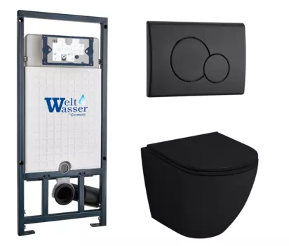Комплект 3 в 1 инсталляция WeltWasser WW Marberg 507 + Унитаз подвесной Grossman GR-4455BMS с кнопкой черной RD 10000005949 + 10000010238 + GR-4455BMS