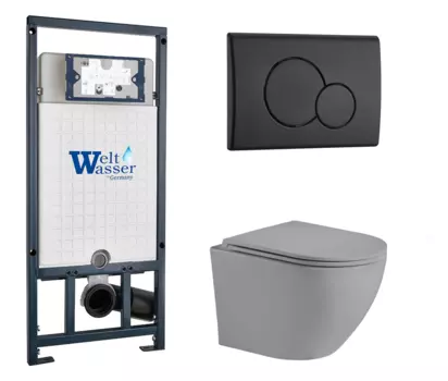 Комплект 3 в 1 инсталляция WeltWasser WW Marberg 507 + Унитаз подвесной Weltwasser WW Merzbach 043 MT-GR серый с кнопкой черной RD 10000005949 + 10000010238 + 10000003708