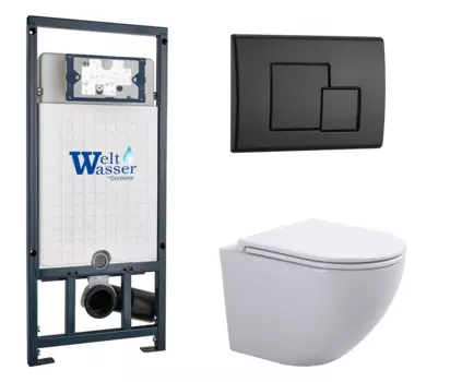 Комплект 3 в 1 инсталляция WeltWasser WW Marberg 507 + Подвесной унитаз SinteSi EVI с кнопкой черной SE 10000005949 + SIN-TS-EVI-151 + 10000010239