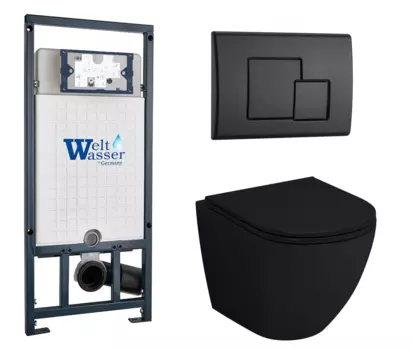 Комплект 3 в 1 инсталляция WeltWasser WW Marberg 507 + Унитаз подвесной Grossman GR-4455BMS с кнопкой черной SE 10000005949 + 10000010239 + GR-4455BMS