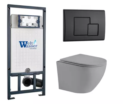 Комплект 3 в 1 инсталляция WeltWasser WW Marberg 507 + Унитаз подвесной Weltwasser WW Merzbach 043 MT-GR серый с кнопкой черной SE 10000005949 + 10000010239 + 10000003708