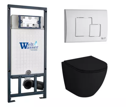 Комплект 3 в 1 инсталляция WeltWasser WW Marberg 507 + Унитаз подвесной Grossman GR-4455BMS с кнопкой белой SE 10000005949 + 10000010237 + GR-4455BMS