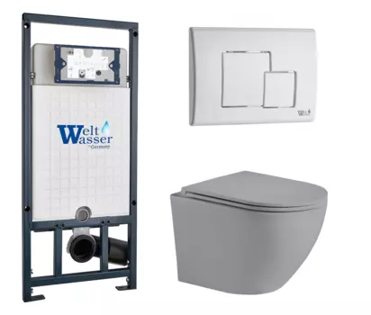 Комплект 3 в 1 инсталляция WeltWasser WW Marberg 507 + Унитаз подвесной Weltwasser WW Merzbach 043 MT-GR серый с кнопкой белой SE 10000005949 + 10000010237 + 10000003708