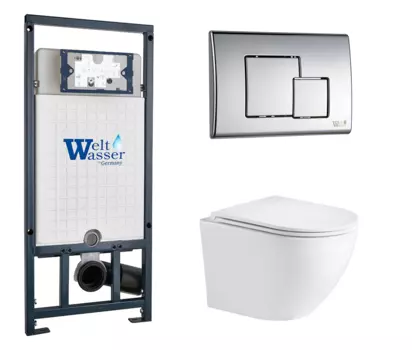 Комплект 3 в 1 инсталляция WeltWasser WW Marberg 507 + Подвесной унитаз WeltWasser Merzbach 043 GL-WT с кнопкой хром SE 10000005949 + 10000005953 + 10000008254