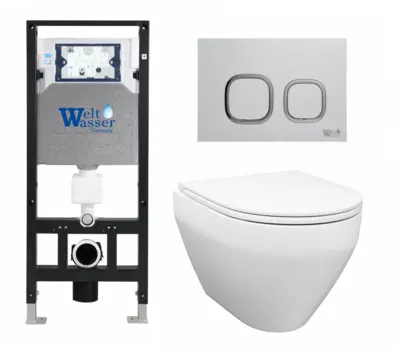 Комплект 3 в 1 инсталляция WeltWasser WW Amberg 506 10000005662 + Унитаз подвесной Enio Cono EN2870522 + кнопка белая 10000005662+10000005629+EN2870522