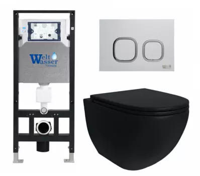 Комплект 3 в 1 инсталляция WeltWasser WW Amberg 506 10000005662 + Унитаз подвесной Enio Unico BL черный EN4105055 + кнопка белая 10000005662+10000005629+EN4105055