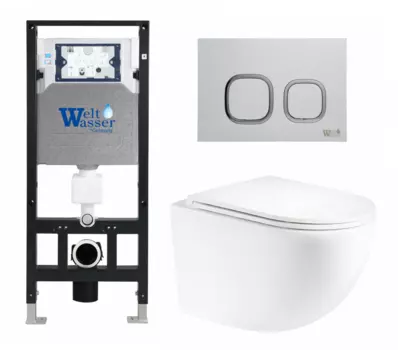 Комплект 3 в 1 инсталляция WeltWasser WW Amberg 506 10000005662 + Унитаз подвесной Enio Unico Tornado EN2105073 + кнопка белая 10000005662+10000005629+EN2105073