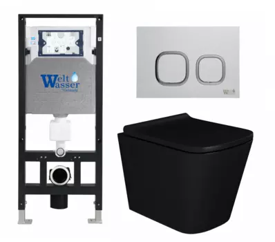 Комплект 3 в 1 инсталляция WeltWasser WW Amberg 506 10000005662 + Унитаз подвесной Enio Binario BL черный EN4180225 + кнопка белая 10000005662+10000005629+EN4180225