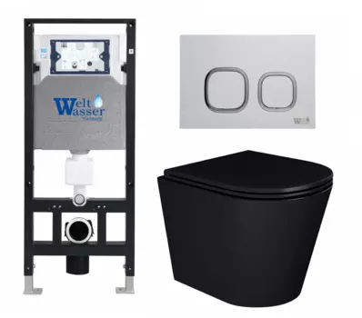 Комплект 3 в 1 инсталляция WeltWasser WW Amberg 506 10000005662 + Унитаз подвесной Enio Cento BL черный EN4280035 + кнопка белая 10000005662+10000005629+EN4280035