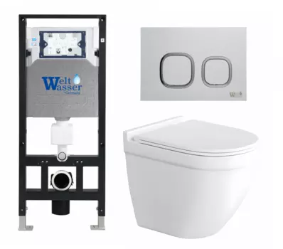 Комплект 3 в 1 инсталляция WeltWasser WW Amberg 506 10000005662 + Унитаз подвесной Enio Pulito EN1170052 + кнопка белая 10000005662+10000005629+EN1170052