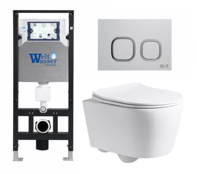 Комплект 3 в 1 инсталляция WeltWasser WW Amberg 506 10000005662 + Унитаз подвесной CeruttiSpa Sella PP 9738 + кнопка белая 10000005662+10000005629+9738