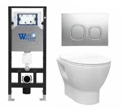 Комплект 3 в 1 инсталляция WeltWasser WW Amberg 506 10000005662 + Унитаз подвесной Enio Nativo EN1270551 + кнопка хром 10000005662+10000005534+EN1270551