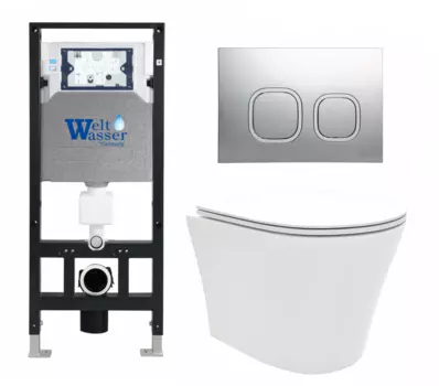 Комплект 3 в 1 инсталляция WeltWasser WW Amberg 506 10000005662 + Унитаз подвесной Enio Neo EN5370588 + кнопка хром 10000005662+10000005534+EN5370588