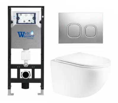Комплект 3 в 1 инсталляция WeltWasser WW Amberg 506 10000005662 + Унитаз подвесной Enio Unico Tornado EN2105073 + кнопка хром 10000005662+10000005534+EN2105073