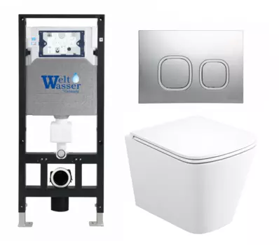 Комплект 3 в 1 инсталляция WeltWasser WW Amberg 506 10000005662 + Унитаз подвесной Enio Binario Tornado EN4180237 + кнопка хром 10000005662+10000005534+EN4180237