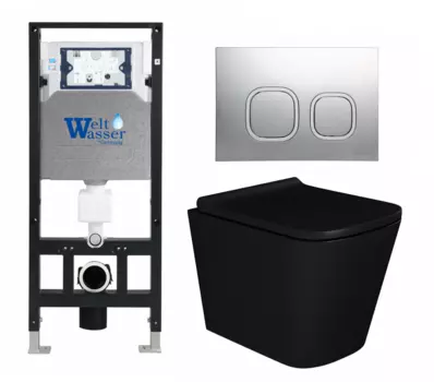 Комплект 3 в 1 инсталляция WeltWasser WW Amberg 506 10000005662 + Унитаз подвесной Enio Binario BL черный EN4180225 + кнопка хром 10000005662+10000005534+EN4180225
