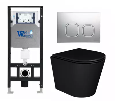 Комплект 3 в 1 инсталляция WeltWasser WW Amberg 506 10000005662 + Унитаз подвесной Enio Cento BL черный EN4280035 + кнопка хром 10000005662+10000005534+EN4280035