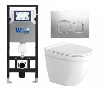 Комплект 3 в 1 инсталляция WeltWasser WW Amberg 506 10000005662 + Унитаз подвесной Enio Pulito EN1170052 + кнопка хром 10000005662+10000005534+EN1170052