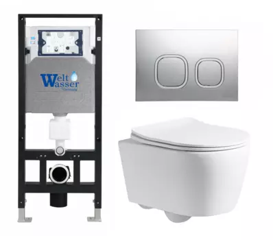 Комплект 3 в 1 инсталляция WeltWasser WW Amberg 506 10000005662 + Унитаз подвесной CeruttiSpa Sella PP 9738 + кнопка хром 10000005662+10000005534+9738