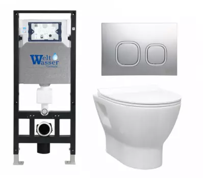 Комплект 3 в 1 инсталляция WeltWasser WW Amberg 506 10000005662 + Унитаз подвесной Enio Nativo EN1270551 + кнопка хром матовая 10000005662+10000005986+EN1270551
