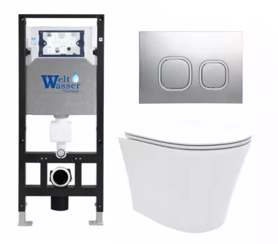 Комплект 3 в 1 инсталляция WeltWasser WW Amberg 506 10000005662 + Унитаз подвесной Enio Neo EN5370588 + кнопка хром матовая 10000005662+10000005986+EN5370588