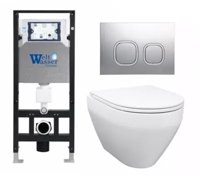 Комплект 3 в 1 инсталляция WeltWasser WW Amberg 506 10000005662 + Унитаз подвесной Enio Cono EN2870522 + кнопка хром матовая 10000005662+10000005986+EN2870522