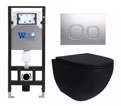 Комплект 3 в 1 инсталляция WeltWasser WW Amberg 506 10000005662 + Унитаз подвесной Enio Unico BL черный EN4105055 + кнопка хром матовая 10000005662+10000005986+EN4105055