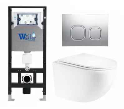 Комплект 3 в 1 инсталляция WeltWasser WW Amberg 506 10000005662 + Унитаз подвесной Enio Unico Tornado EN2105073 + кнопка хром матовая 10000005662+10000005986+EN2105073