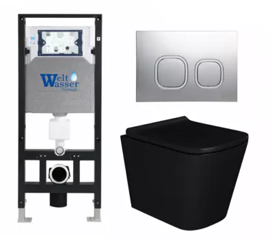 Комплект 3 в 1 инсталляция WeltWasser WW Amberg 506 10000005662 + Унитаз подвесной Enio Binario BL черный EN4180225 + кнопка хром матовая 10000005662+10000005986+EN4180225