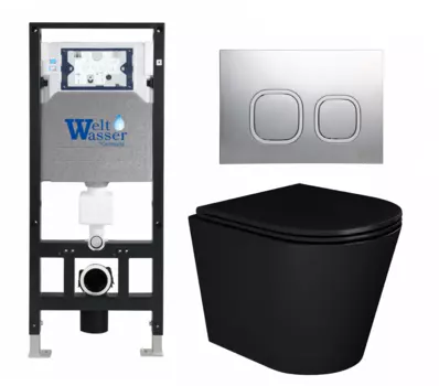 Комплект 3 в 1 инсталляция WeltWasser WW Amberg 506 10000005662 + Унитаз подвесной Enio Cento BL черный EN4280035 + кнопка хром матовая 10000005662+10000005986+EN4280035