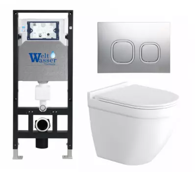 Комплект 3 в 1 инсталляция WeltWasser WW Amberg 506 10000005662 + Унитаз подвесной Enio Pulito EN1170052 + кнопка хром матовая 10000005662+10000005986+EN1170052
