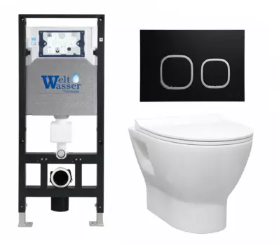 Комплект 3 в 1 инсталляция WeltWasser WW Amberg 506 10000005662 + Унитаз подвесной Enio Nativo EN1270551 + кнопка черная матовая 10000005662+10000005535+EN1270551