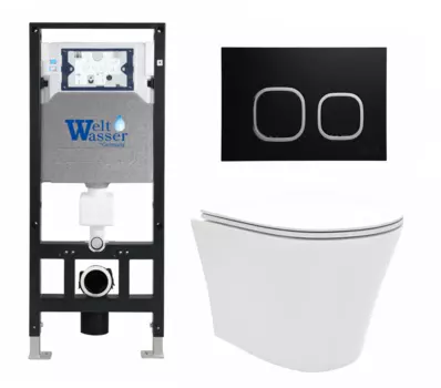 Комплект 3 в 1 инсталляция WeltWasser WW Amberg 506 10000005662 + Унитаз подвесной Enio Neo EN5370588 + кнопка черная матовая 10000005662+10000005535+EN5370588