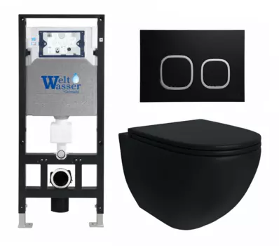 Комплект 3 в 1 инсталляция WeltWasser WW Amberg 506 10000005662 + Унитаз подвесной Enio Unico BL черный EN4105055 + кнопка черная матовая 10000005662+10000005535+EN4105055