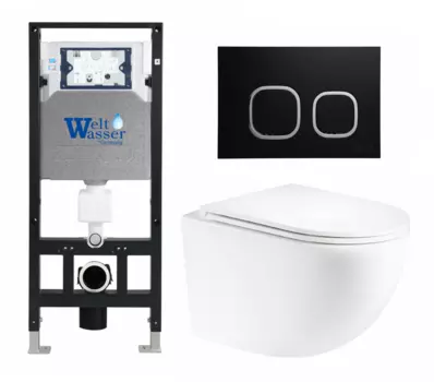 Комплект 3 в 1 инсталляция WeltWasser WW Amberg 506 10000005662 + Унитаз подвесной Enio Unico Tornado EN2105073 + кнопка черная матовая 10000005662+10000005535+EN2105073