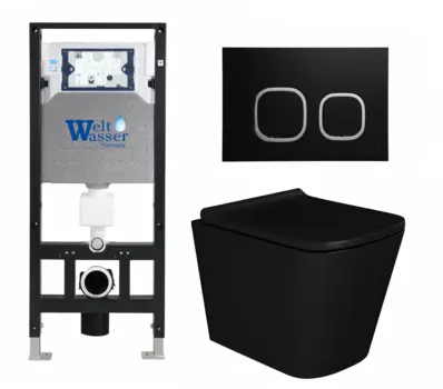 Комплект 3 в 1 инсталляция WeltWasser WW Amberg 506 10000005662 + Унитаз подвесной Enio Binario BL черный EN4180225 + кнопка черная матовая 10000005662+10000005535+EN4180225