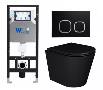 Комплект 3 в 1 инсталляция WeltWasser WW Amberg 506 10000005662 + Унитаз подвесной Enio Cento BL черный EN4280035 + кнопка черная матовая 10000005662+10000005535+EN4280035