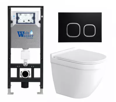 Комплект 3 в 1 инсталляция WeltWasser WW Amberg 506 10000005662 + Унитаз подвесной Enio Pulito EN1170052 + кнопка черная матовая 10000005662+10000005535+EN1170052