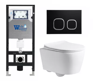 Комплект 3 в 1 инсталляция WeltWasser WW Amberg 506 10000005662 + Унитаз подвесной CeruttiSpa Sella PP 9738 + кнопка черная матовая 10000005662+10000005535+9738