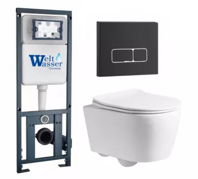 Комплект 3 в 1 инсталляция WeltWasser WW Marberg 410 10000005948 + Унитаз подвесной CeruttiSpa Sella PP 9738 + кнопка черная матовая SE 10000005948+10000010235+9738