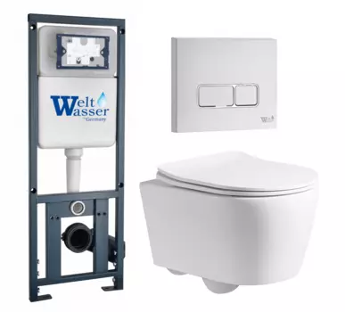 Комплект 3 в 1 инсталляция WeltWasser WW Marberg 410 10000005948 + Унитаз подвесной CeruttiSpa Sella PP 9738 + кнопка белая глянцевая SE 10000005948+10000010233+9738