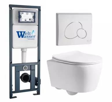 Комплект 3 в 1 инсталляция WeltWasser WW Marberg 410 10000005948 + Унитаз подвесной CeruttiSpa Sella PP 9738 + кнопка белая глянцевая RD 10000005948+10000010232+9738