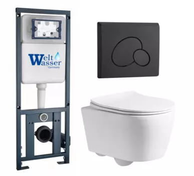 Комплект 3 в 1 инсталляция WeltWasser WW Marberg 410 10000005948 + Унитаз подвесной CeruttiSpa Sella PP 9738 + кнопка черная матовая RD 10000005948+10000010234+9738