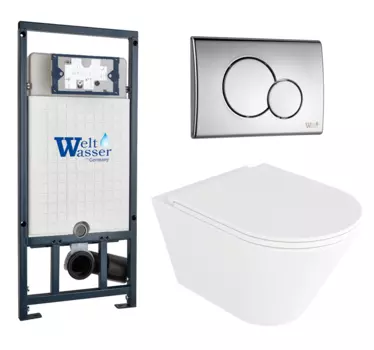 Комплект 3 в 1 инсталляция WeltWasser WW Marberg 507 + Унитаз подвесной Enio Cento EN4280110 с кнопкой хром RD 10000005949+10000005952+EN4280110