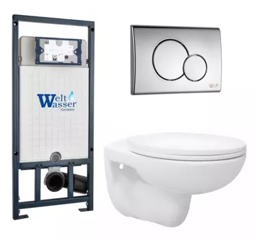 Комплект 3 в 1 инсталляция WeltWasser WW Marberg 507 + Унитаз подвесной Enio Ekos EN0170571 с кнопкой хром RD 10000005949+10000005952+EN0170571