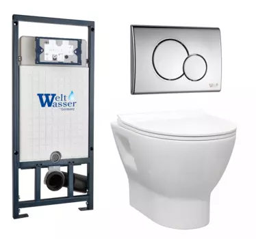 Комплект 3 в 1 инсталляция WeltWasser WW Marberg 507 + Унитаз подвесной Enio Nativo EN1270551 с кнопкой хром RD 10000005949+10000005952+EN1270551