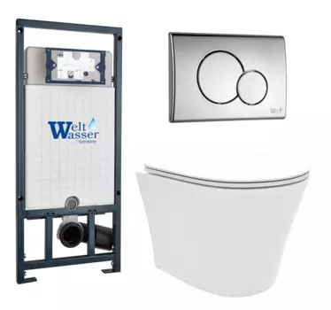 Комплект 3 в 1 инсталляция WeltWasser WW Marberg 507 + Унитаз подвесной Enio Neo EN5370588 с кнопкой хром RD 10000005949+10000005952+EN5370588