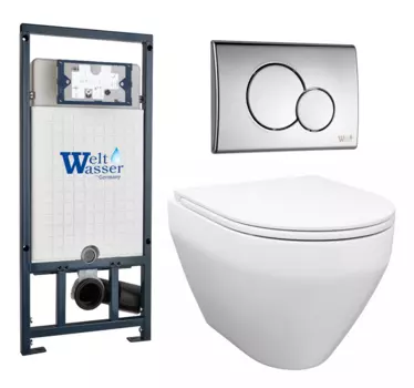 Комплект 3 в 1 инсталляция WeltWasser WW Marberg 507 + Унитаз подвесной Enio Cono EN2870522 с кнопкой хром RD 10000005949+10000005952+EN2870522