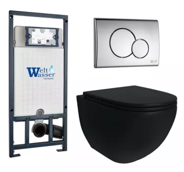 Комплект 3 в 1 инсталляция WeltWasser WW Marberg 507 + Унитаз подвесной Enio Unico BL черный EN4105055 с кнопкой хром RD 10000005949+10000005952+EN4105055