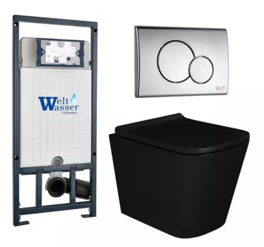Комплект 3 в 1 инсталляция WeltWasser WW Marberg 507 + Унитаз подвесной Enio Binario BL черный EN4180225 с кнопкой хром RD 10000005949+10000005952+EN4180225